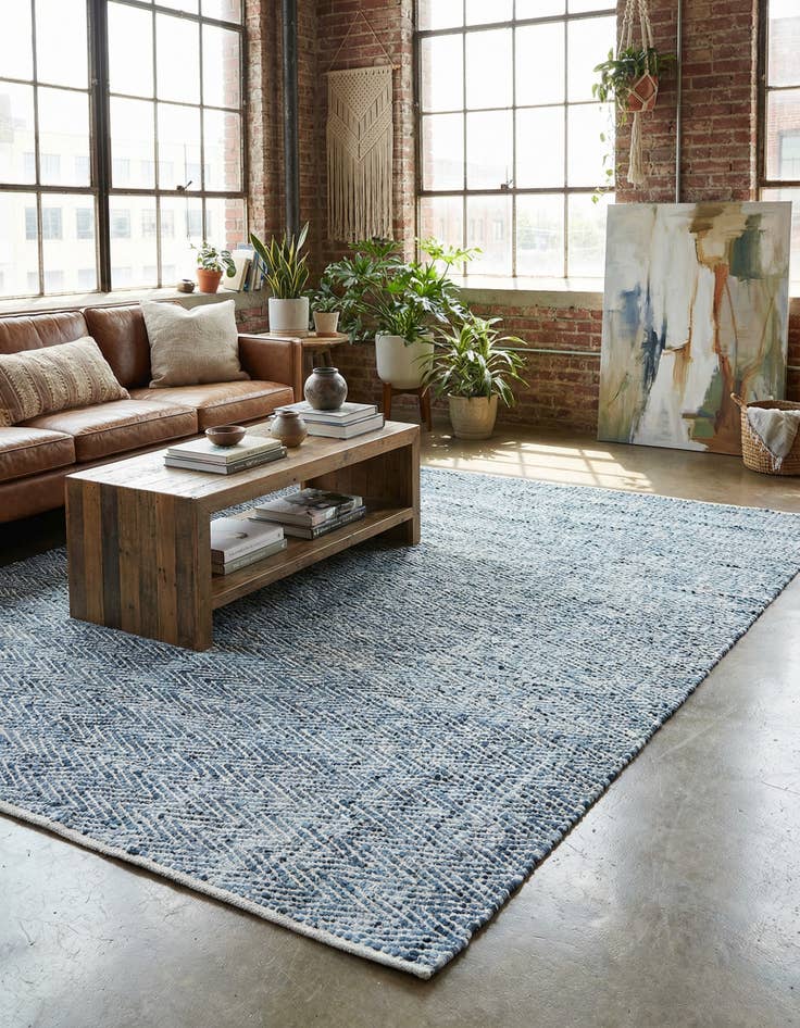 Detail image of 8' x 11' Hand Woven Chindi Chevron Rug