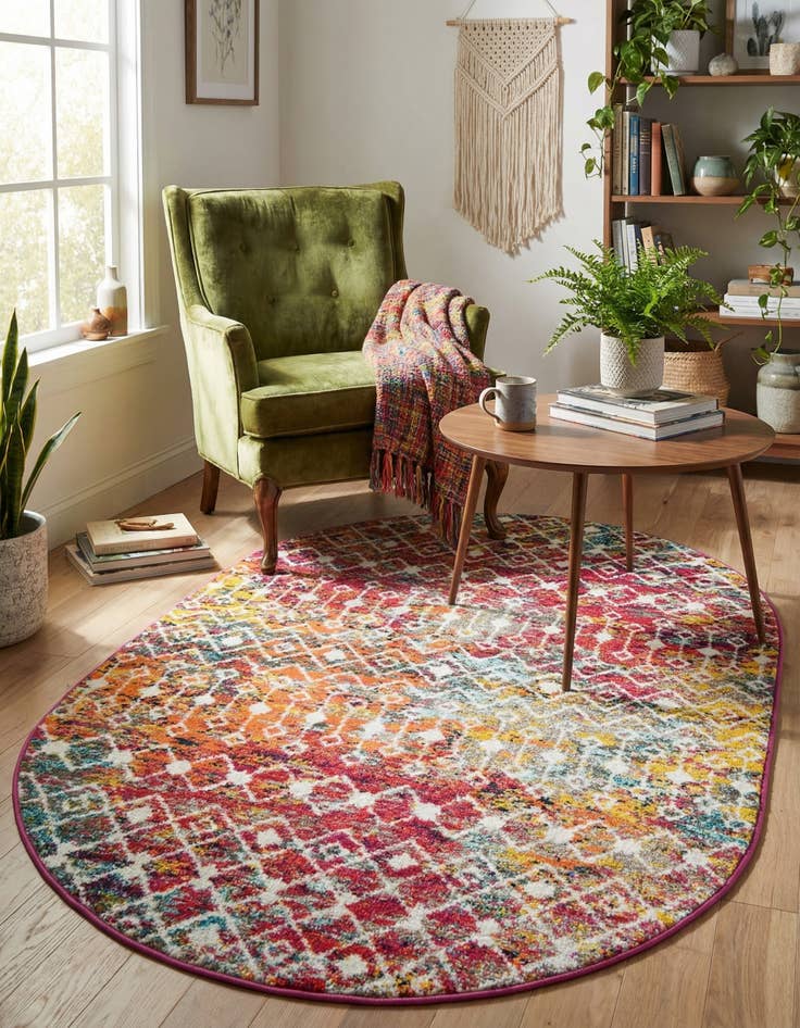 Detail image of  4' x 6' Moroccan Trellis Oval Rug