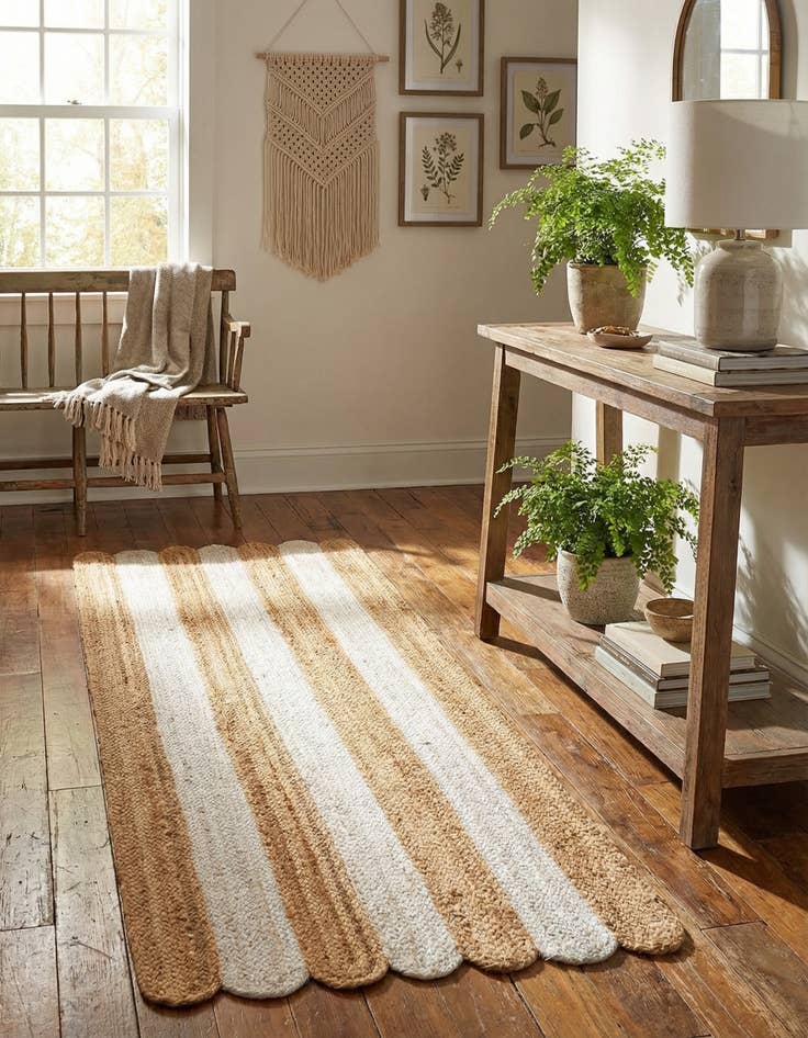 Detail image of 2' x 5' 1 Handmade Scallop Braided Jute Runner Rug