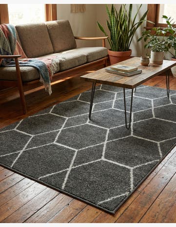 Dark Gray Lattice Frieze Rug