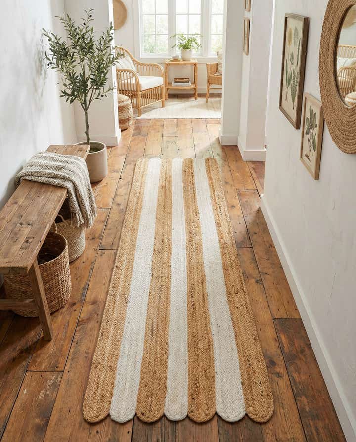 2' x 6' 1 Handmade Scallop Braided Jute Runner Rug