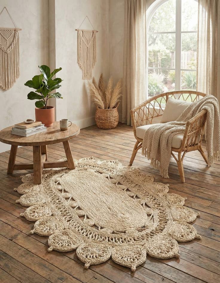 Detail image of 3' 1 x 5' 1  Hand Braided Jute Oval Rug