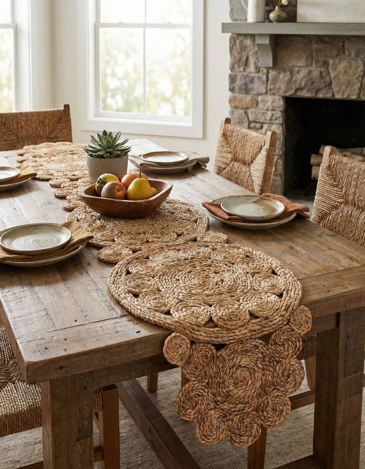 Detail image of 1' 4 x 4' 1  Hand Braided Jute Table Runner Rug