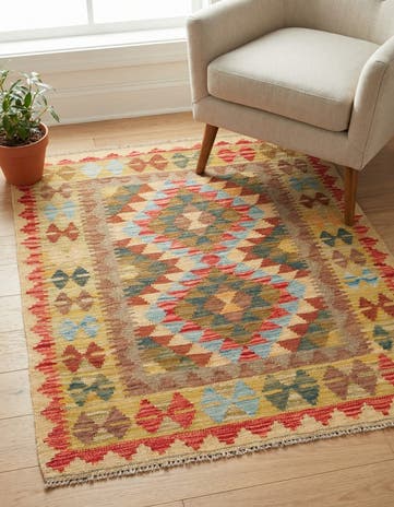 3' 2 x 3' 8 Hand Woven Kilim Maymana Wool Square Rug