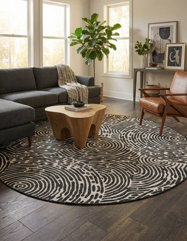 Detail image of  12' x 12'  Washable Modern Indoor / Outdoor Round Rug