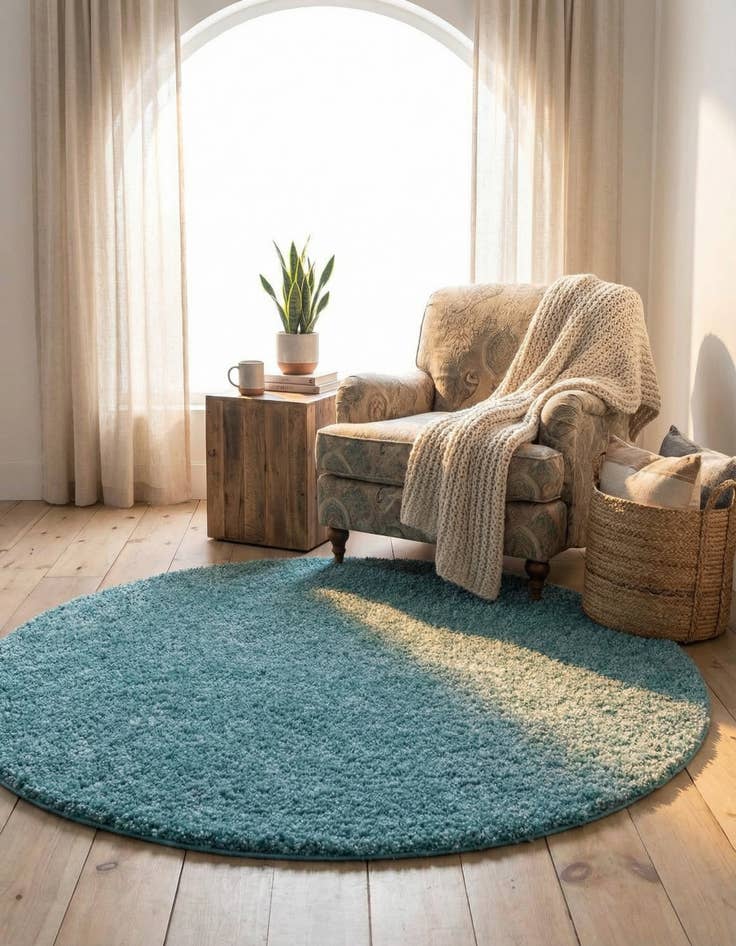 Detail image of 4' x 4' Soft Solid Shag Round Rug