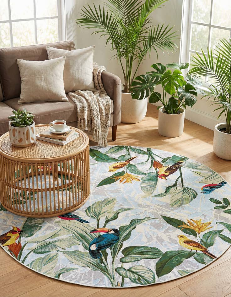 Detail image of 7' 10 x 7' 10 Easy-Clean Botanical Indoor / Outdoor Round Rug