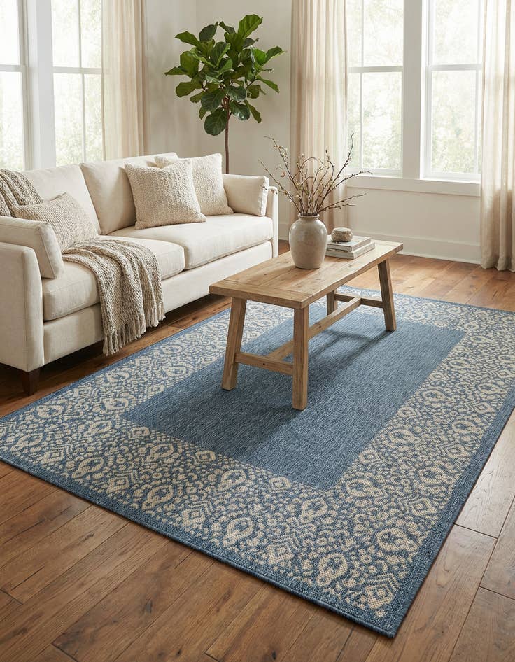 Detail image of 5' 3 x 7'  Washable Border Indoor / Outdoor Rug