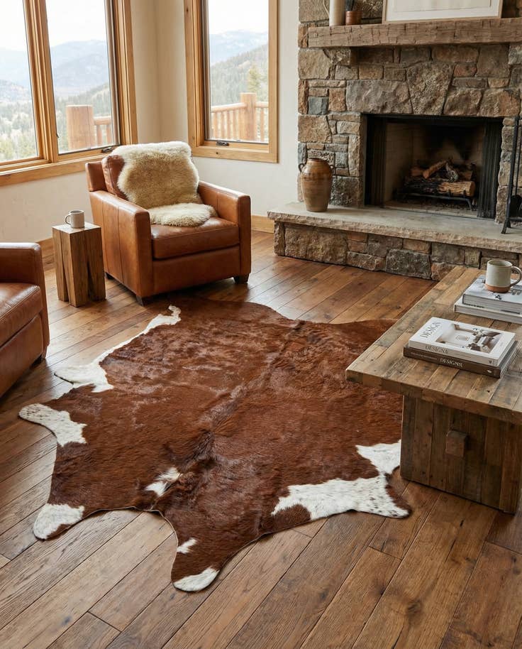 Detail image of 6' 5 x 7' Cowhide Leather Square Rug