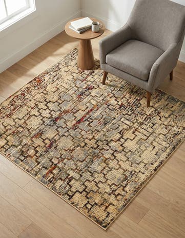 Beige Cream Saturn Square Rug