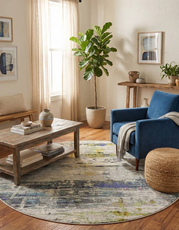 Detail image of 8' x 8' Washable Theia Round Rug