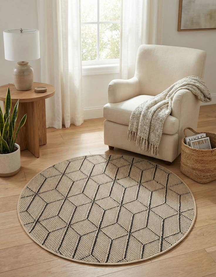 Detail image of 3' 1 x 3' 1 Easy-Clean Trellis Indoor / Outdoor Round Rug