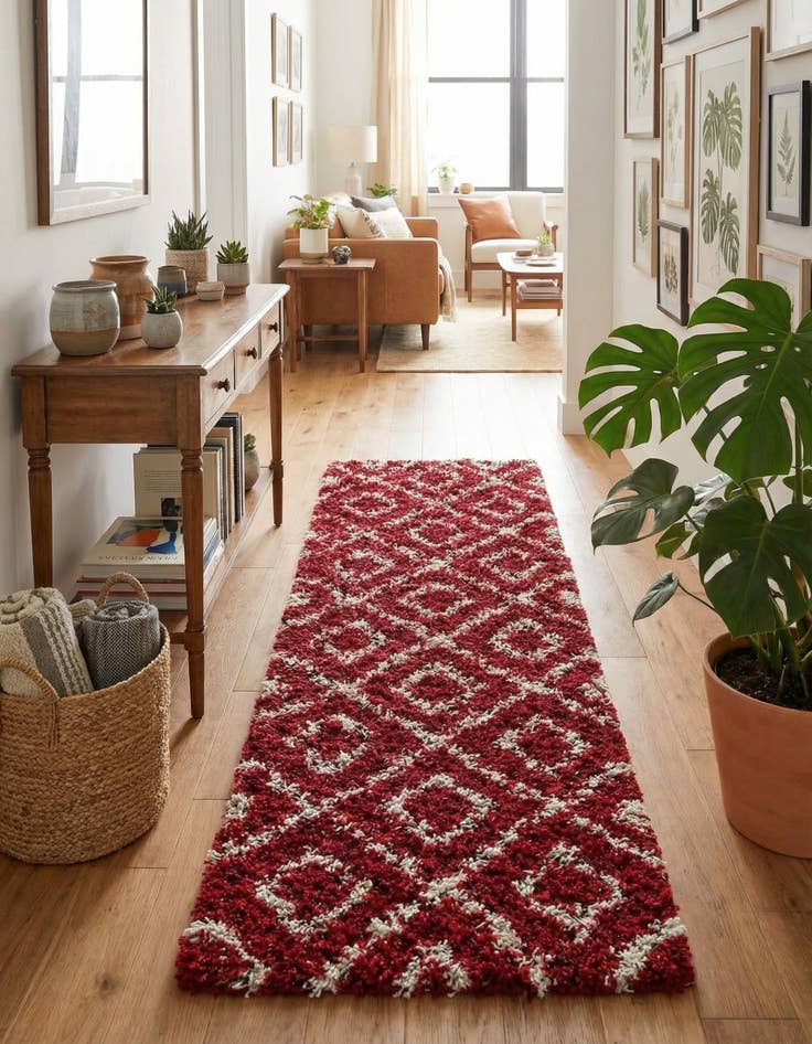 Detail image of 2' x 6' Lattice Shag Runner Rug
