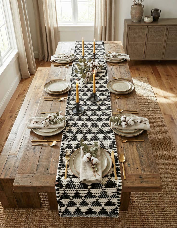 Detail image of 1' 2 x 10' Hand Woven Chindi Jute Table Runner Rug