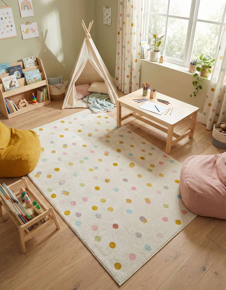 Detail image of 5' 3 x 8' Polka Dot Whimsy Kids Rug