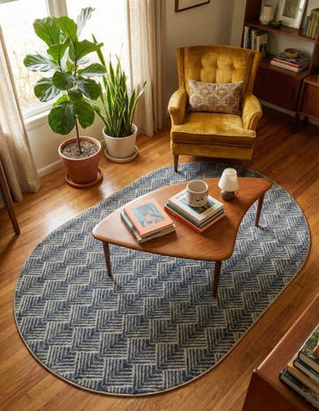 Harbor Blue Eco Trellis Oval Rug