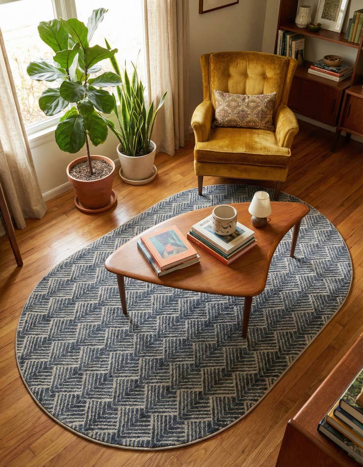 Detail image of  5' 3 x 8' Eco Trellis Oval Rug