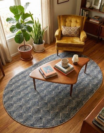 Harbor Blue Eco Trellis Oval Rug