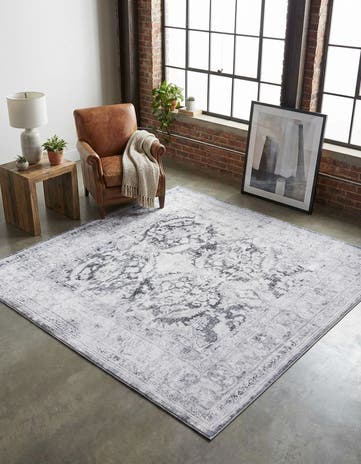 Charcoal Washable Timeless Square Rug