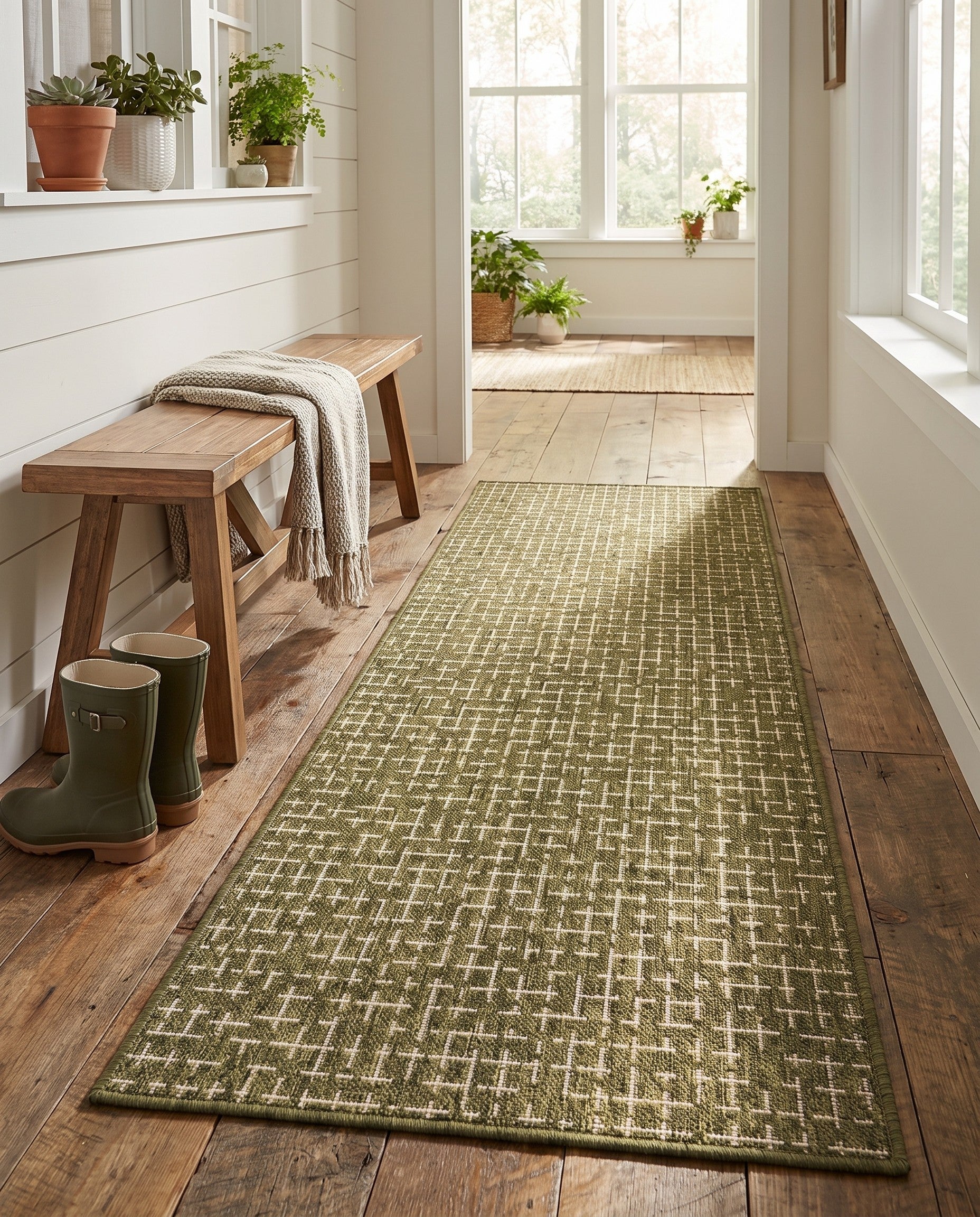 2' x 6' Easy-Clean Checkered Indoor / Outdoor Runner Rug