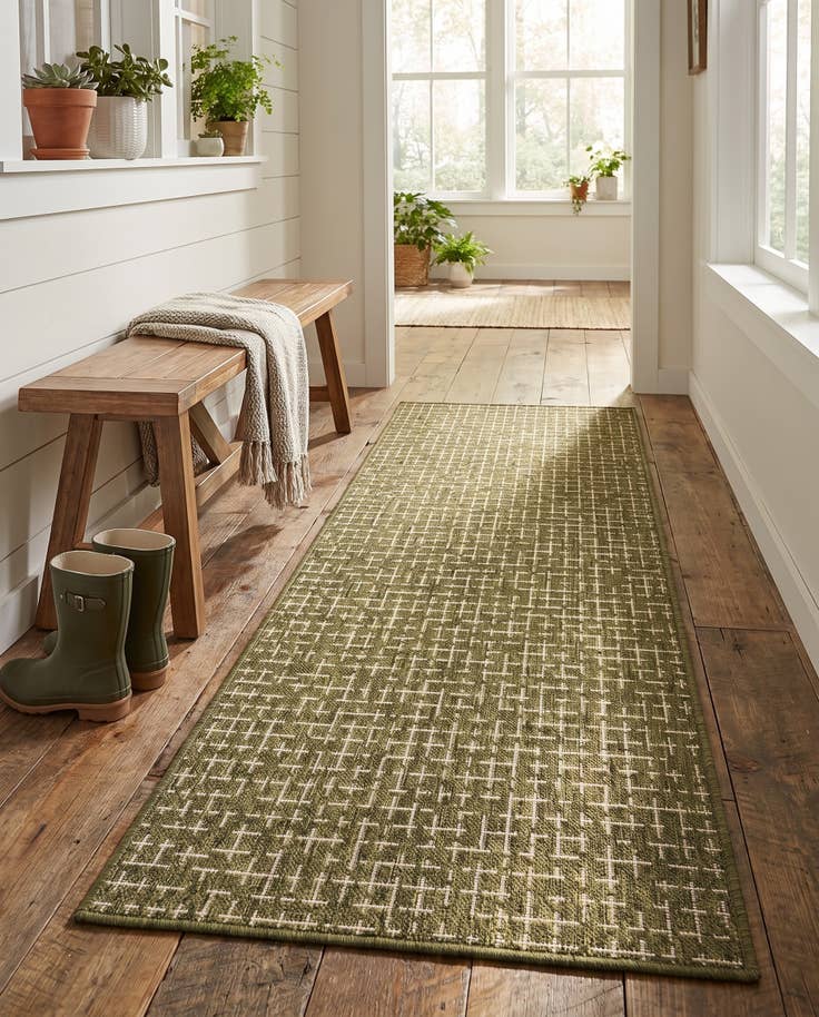 Detail image of 2' x 6' Easy-Clean Checkered Indoor / Outdoor Runner Rug