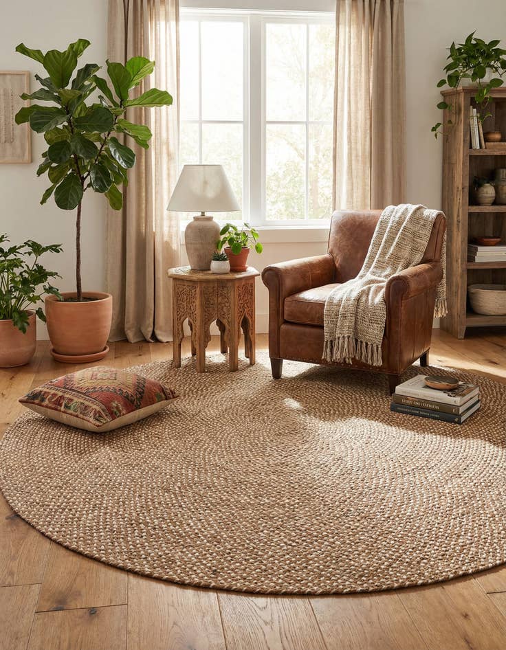 Detail image of 7' 10 x 7' 10 Handmade Tweed Braided Jute Round Rug