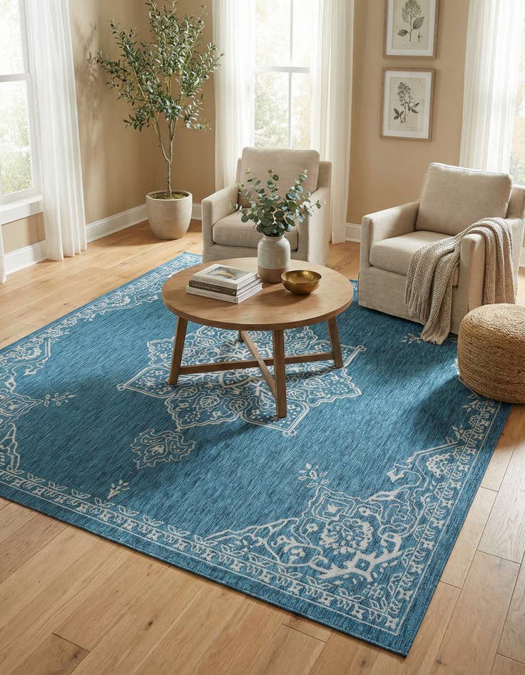 Detail image of 10' x 10'  Washable Traditional Indoor / Outdoor Square Rug