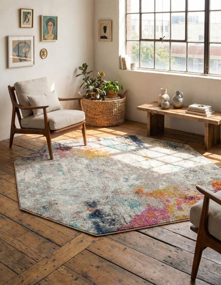 Detail image of 8' x 8' Washable Theia Octagon Rug