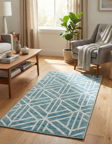 Blue Lattice Trellis Rug