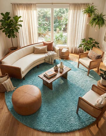 Turquoise Everyday Shag Round Rug
