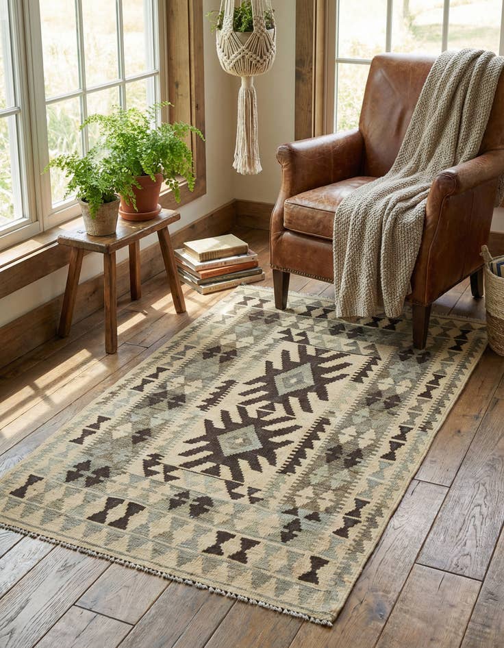 Detail image of 3' 3 x 5' Hand Woven Kilim Maymana Wool Rug