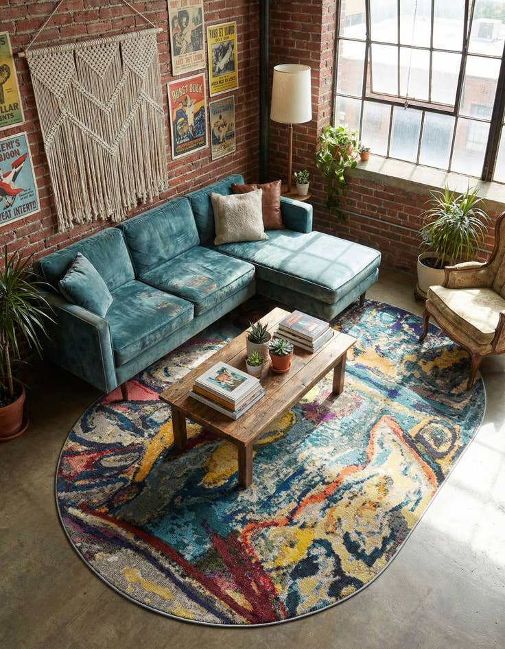 Detail image of 6' 1 x 9'  Washable Haerfest Oval Rug