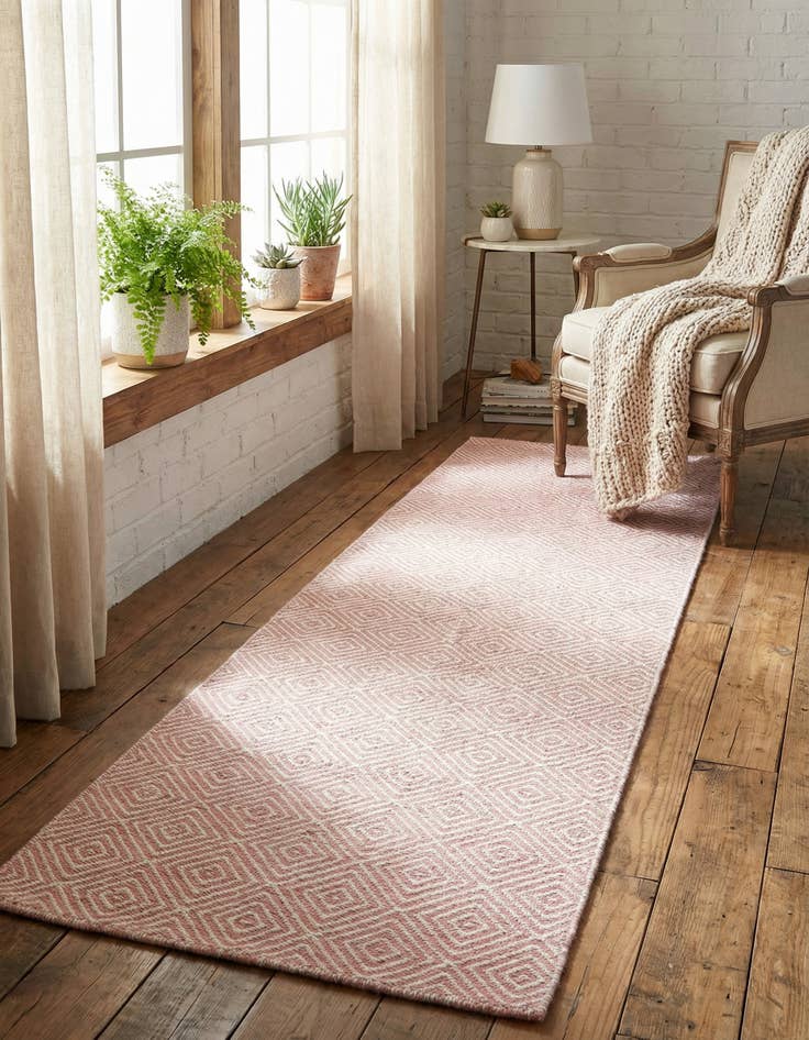 Detail image of 2' x 8'  Hand Woven Geo Trellis Flatweave Runner Rug