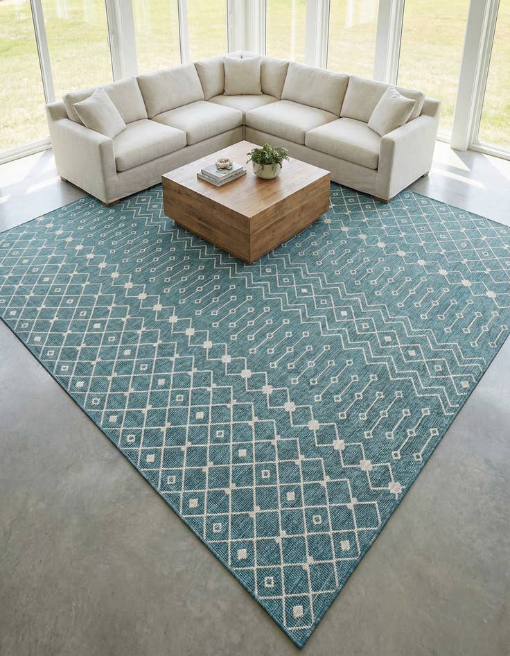 Detail image of 13' x 13' Easy-Clean Trellis Indoor / Outdoor Square Rug