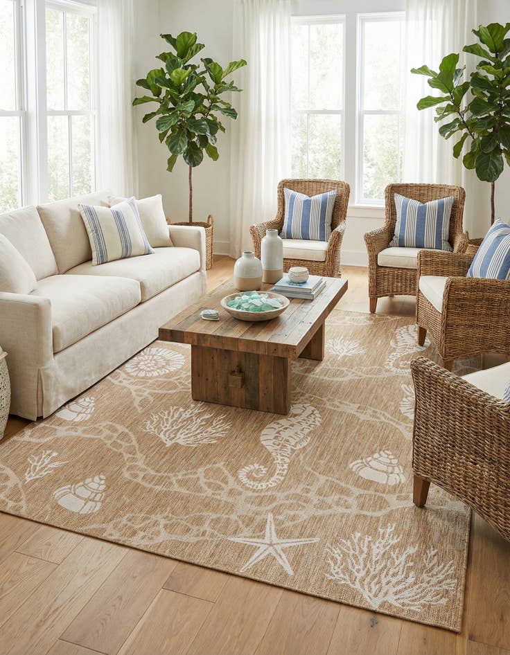 Detail image of 7' 10 x 10'  Washable Coastal Indoor / Outdoor Rug
