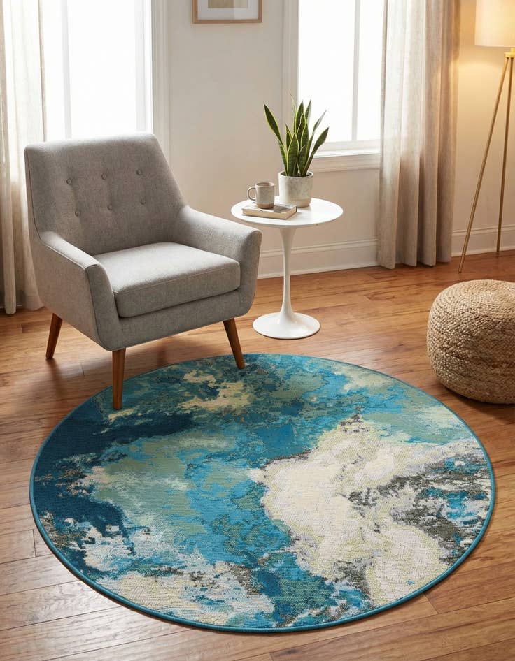 Detail image of 3' 3 x 3' 3  Washable Modern Indoor / Outdoor Round Rug