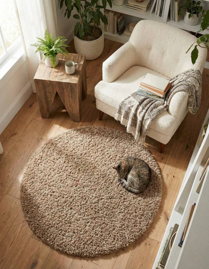 Detail image of 3' x 3' Solid Shag Round Rug