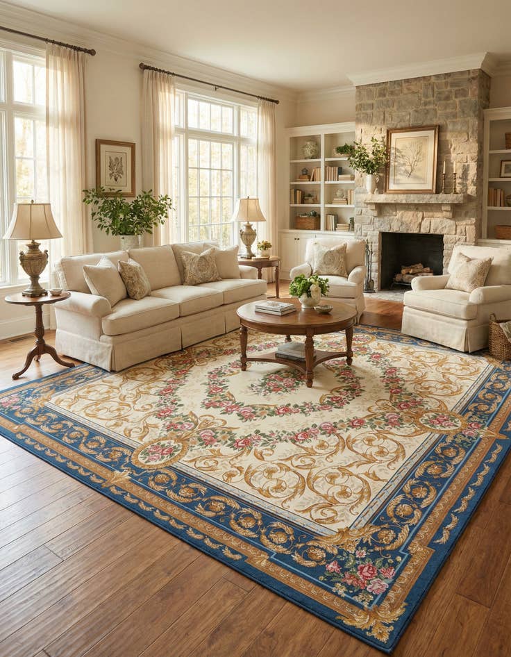Detail image of 10' x 10'  Washable Traditional Indoor / Outdoor Square Rug