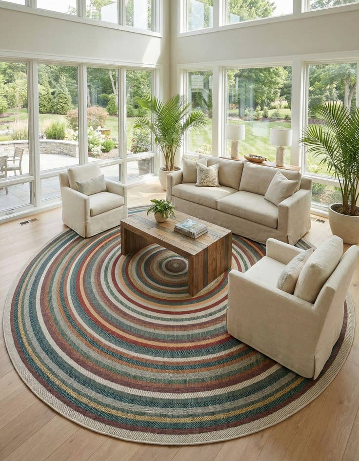 Detail image of 12' x 12'  Washable Baja Indoor / Outdoor Round Rug