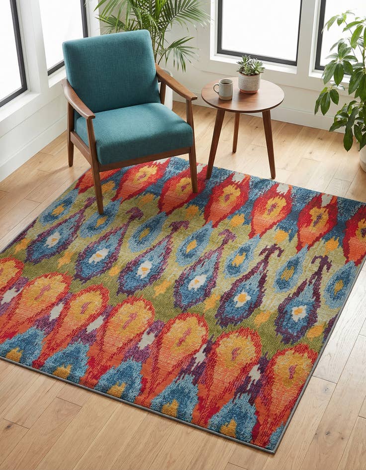 Detail image of 5' 3 x 5' 3 Washable Modern Indoor / Outdoor Square Rug