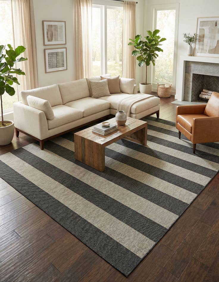 Detail image of 12' x 12'  Washable Striped Indoor / Outdoor Square Rug