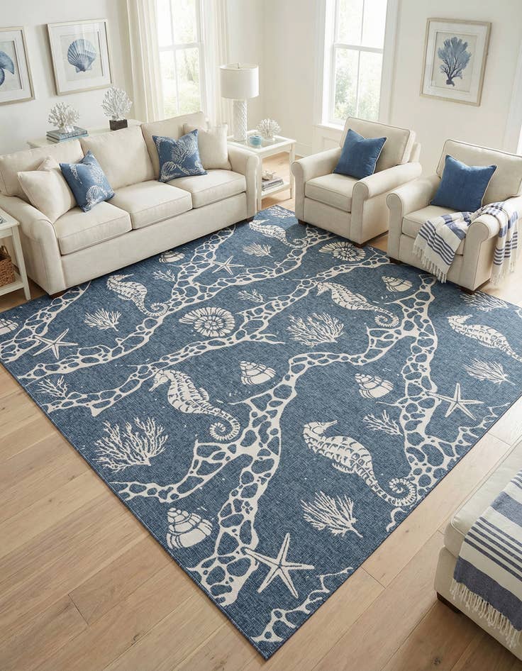Detail image of 12' x 12'  Washable Coastal Indoor / Outdoor Square Rug