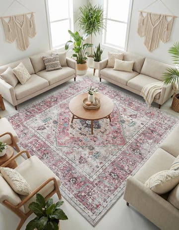 Light Coral Pink Washable Yara Square Rug