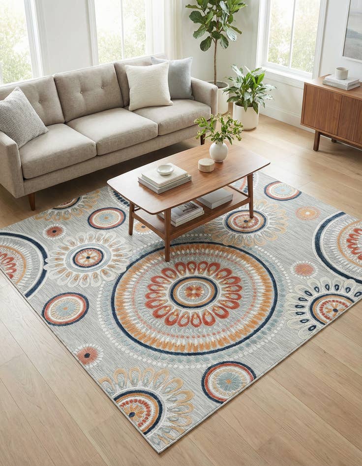 Detail image of 8' 2 x 8' 2 Easy-Clean Botanical Indoor / Outdoor Square Rug