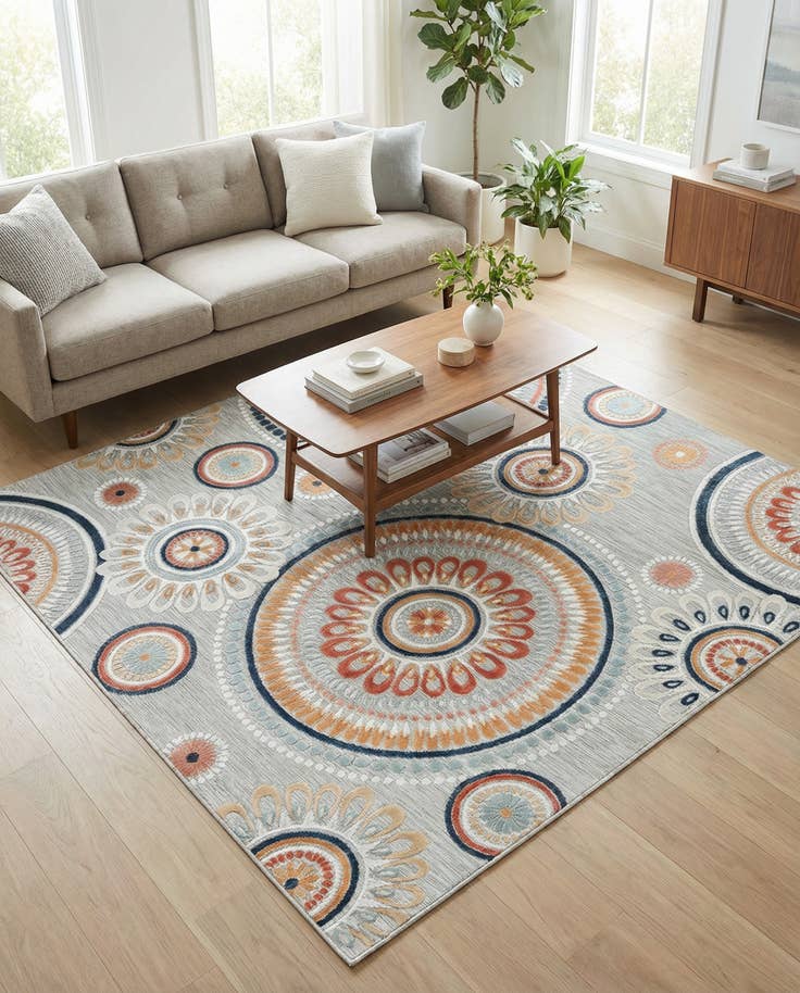 Detail image of 8' 2 x 8' 2 Easy-Clean Botanical Indoor / Outdoor Square Rug