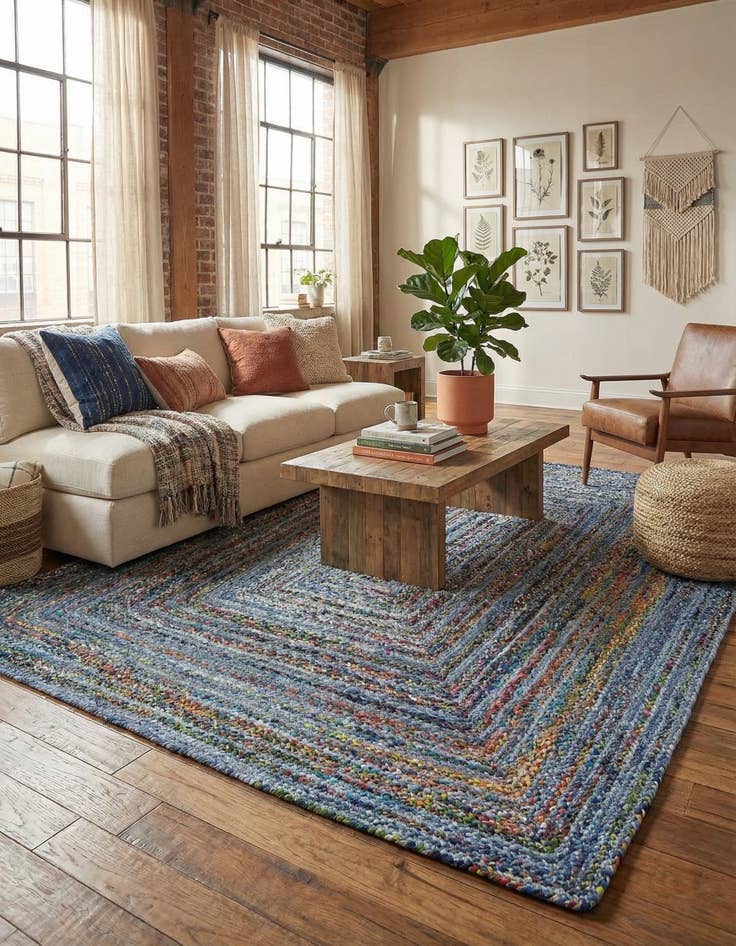 Detail image of 9' x 12' 2  Hand Braided Chindi Rug