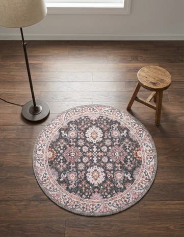 Gray Washable Timeless Round Rug