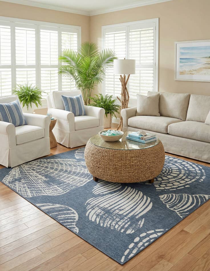 Detail image of 7' 10 x 7' 10  Washable Coastal Indoor / Outdoor Square Rug