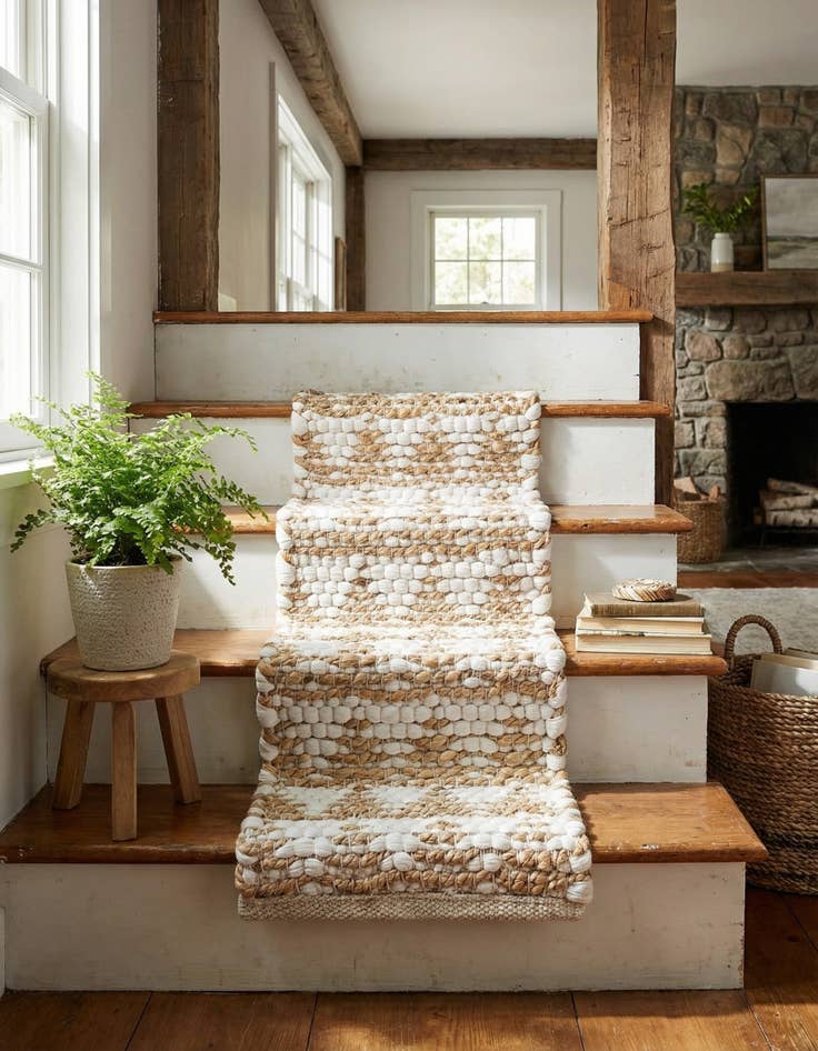 Detail image of 0' 9 x 2' 6  Hand Woven Chindi Jute Stair Rug