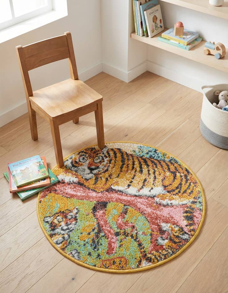Detail image of 2' 2 x 2' 2 Tiger Whimsy Kids Round Rug